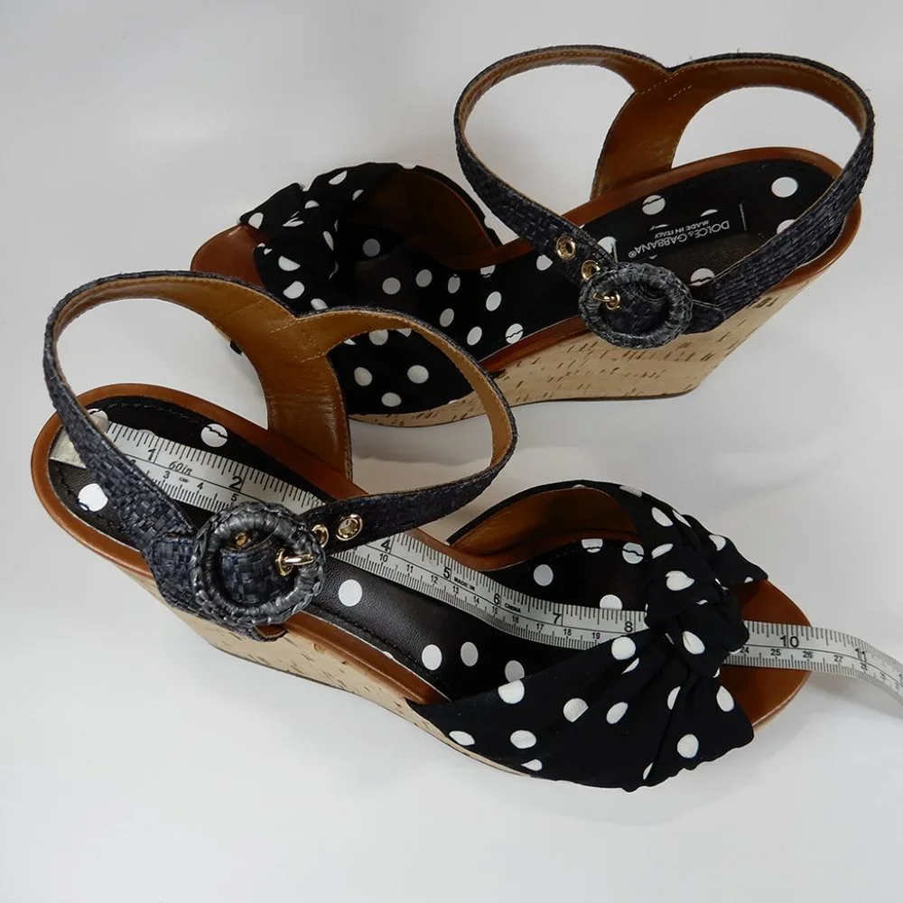 DOLCE & GABBANA Polka Dot Knot Cork Wedge Platform SANDALS Size 41 10.5 11 NEW - Picture 12 of 14